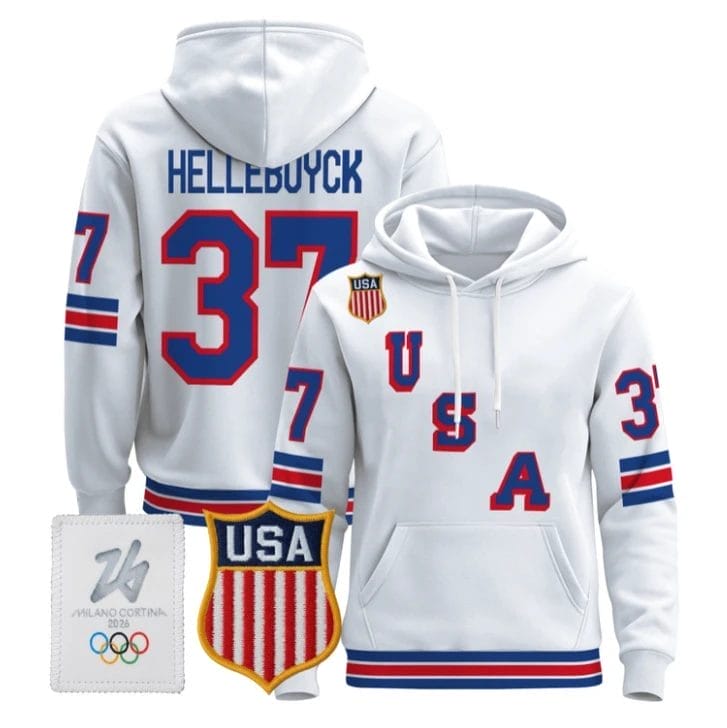 Connor Hellebuyck #37 USA Olympic 2026 Hockey Pullover Hoodie Stitched - Image 2