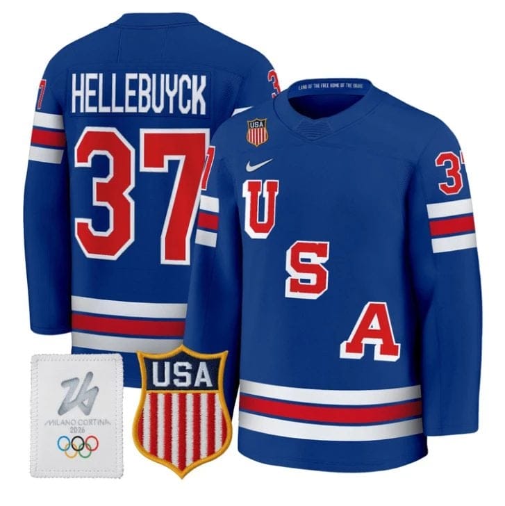 Connor Hellebuyck Jersey 37 USA Olympic 2026 Premium Hockey All Stitched Royal