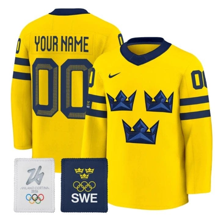 Custom Sweden Olympic Jersey Name, Number 2026 Premium Hockey All Stitched 7 Custom Sweden Olympic Jersey Name Number 2026 Premium Hockey All Stitched Gold