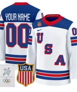 Custom USA Olympic Jersey Name, Number 2026 Premium Hockey All Stitched 4 Custom USA Olympic Jersey Name Number 2026 Premium Hockey All Stitched White