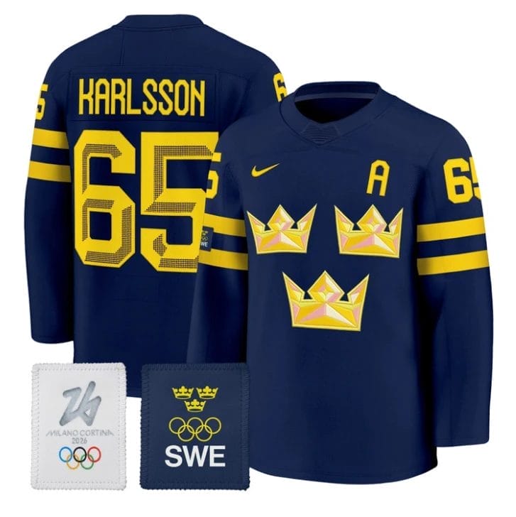 Erik Karlsson Jersey #65 Sweden Olympic 2026 Premium Hockey All Stitched - Image 2