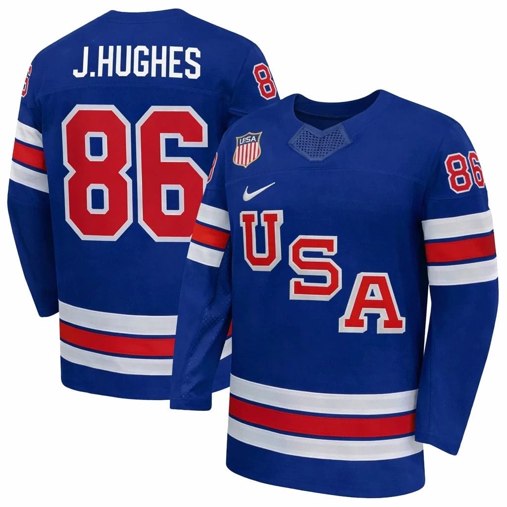 Jack Hughes Jersey Team USA Winter Olympics 2026 Hockey Premium STITCHED Blue 4 JackHughesJerseyTeamUSAWinterOlympics2026HockeyPremiumSTITCHEDBlue