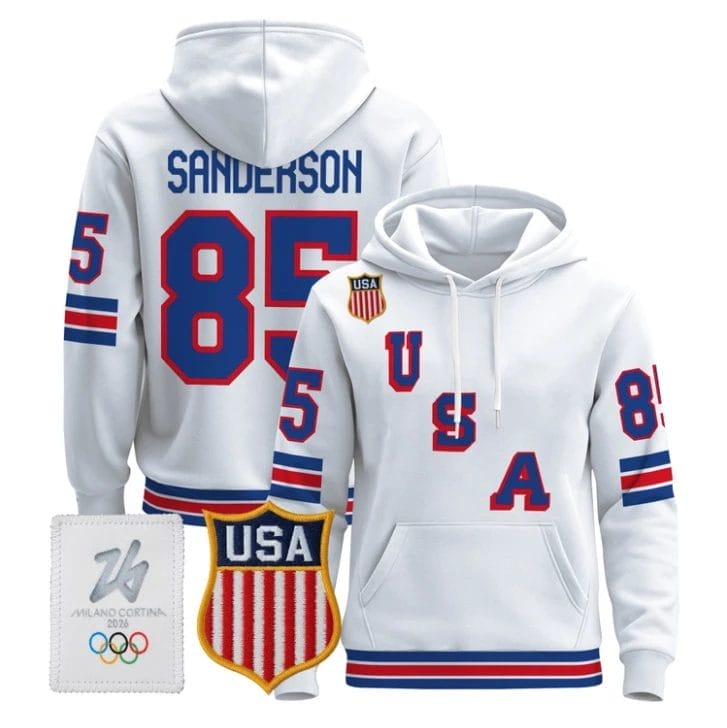 Jake Sanderson #85 USA Olympic 2026 Premium Hockey Pullover Hoodie Stitched 2 Jake Sanderson #85 USA Olympic 2026 Premium Hockey Pullover Hoodie Stitched - Image 2