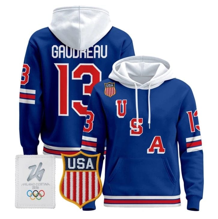 Johnny Gaudreau 13 USA Olympic 2026 Premium Hockey Pullover Hoodie Stitched Royal