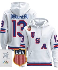 Johnny Gaudreau 13 USA Olympic 2026 Premium Hockey Pullover Hoodie Stitched White