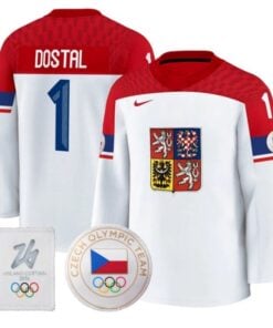 Lukas Dostal Jersey #1 Czechia Olympic 2026 Premium Hockey All Stitched 4 Lukas Dostal Jersey 1 Czechia Olympic 2026 Premium Hockey All Stitched White