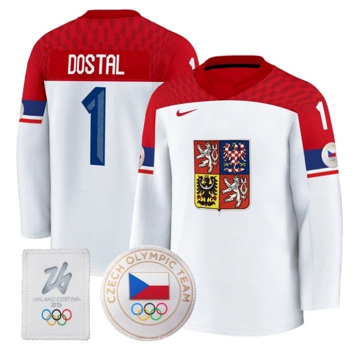 Lukas Dostal Jersey #1 Czechia Olympic 2026 Premium Hockey All Stitched 2 Lukas Dostal Jersey #1 Czechia Olympic 2026 Premium Hockey All Stitched - Image 2