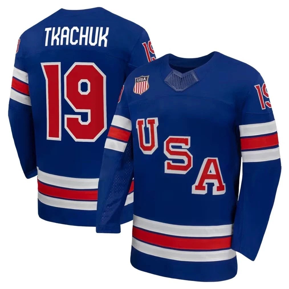 MatthewTkchukJerseyTeamUSAWinterOlympics2026HockeyPremiumSTITCHEDBlue