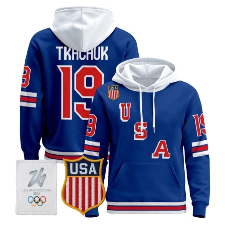 Matthew Tkachuk #19 USA Olympic 2026 Premium Hockey Pullover Hoodie Stitched
