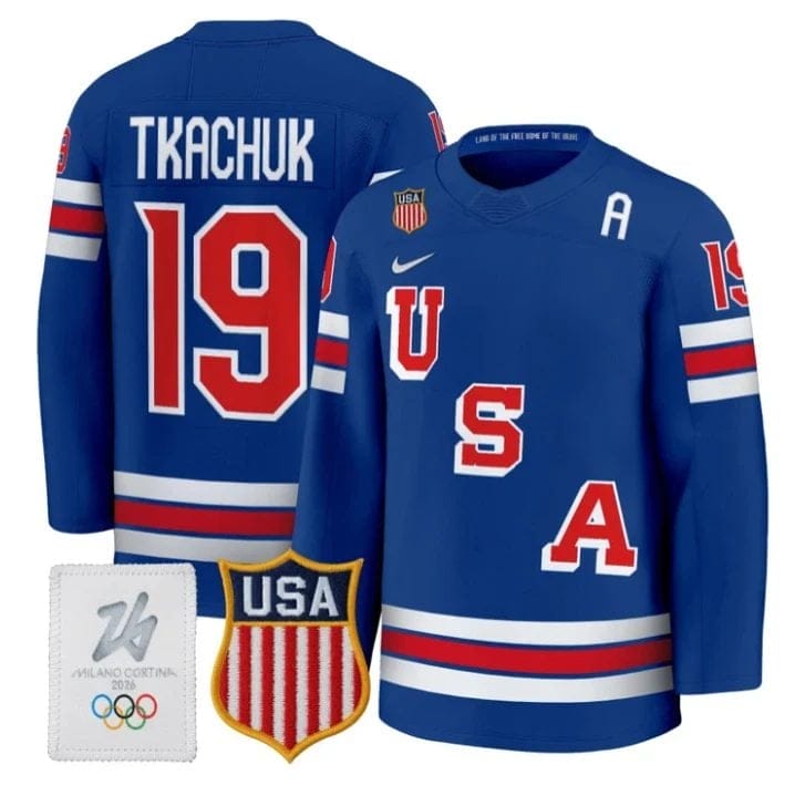 Matthew Tkachuk Jersey 19 USA Olympic 2026 Premium Hockey All Stitched Royal