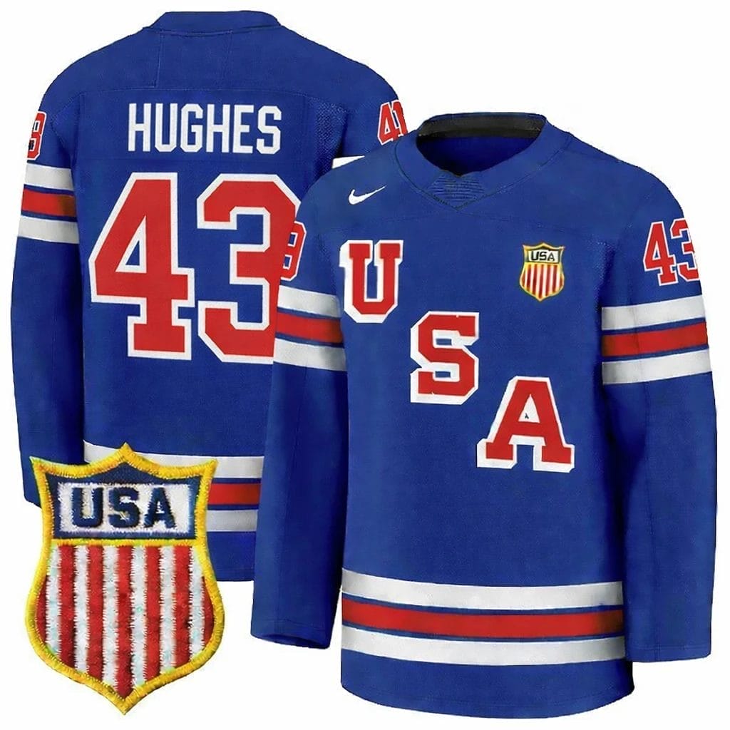 QuinnHughesJersey 43TeamUSAWinterOlympics2026HockeyPremiumSTITCHEDBlue