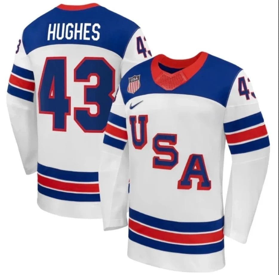 QuinnHughesJersey 43TeamUSAWinterOlympics2026PremiumHockeyStitchedWhite