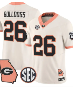 Bulldogs Jersey #26 Georgia Bulldogs 2026 The Big Peach Stitched by My Store NCAA Football Jerseys