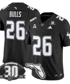 Bulls Jersey #26 South Florida Bulls 30th Patch Limited Stitched by My Store NCAA Football Jerseys
