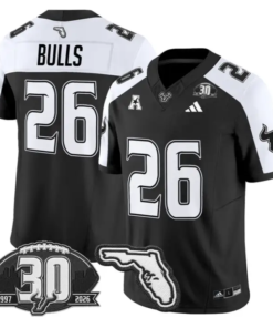 Bulls Jersey #26 South Florida Bulls 30th Patch Limited Stitched by My Store NCAA Football Jerseys