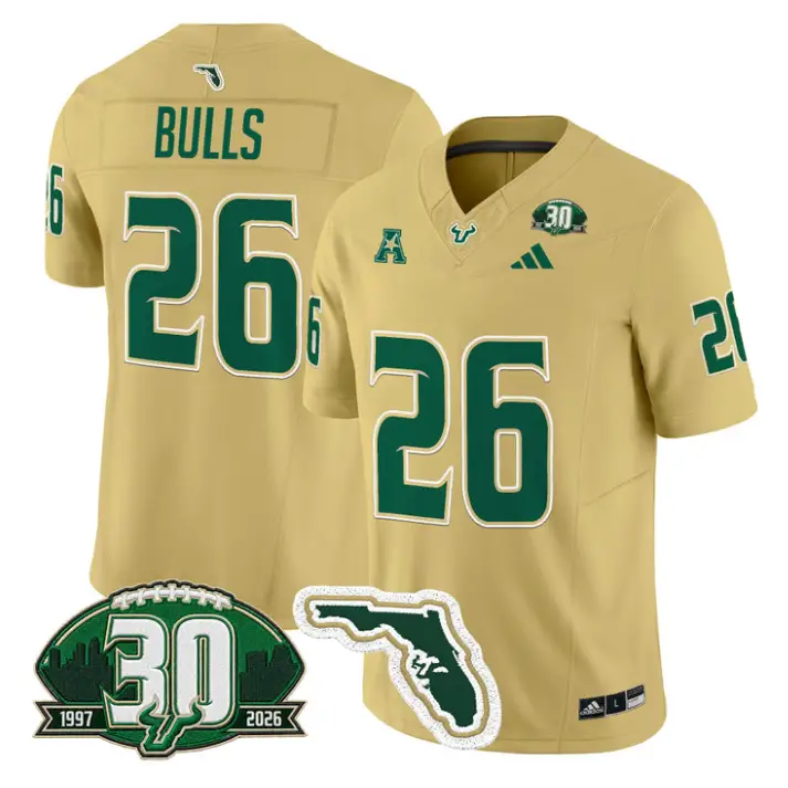 Bulls Jersey #26 South Florida Bulls 30th Patch Limited Stitched by My Store NCAA Football Jerseys