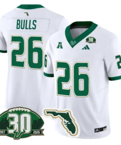 Bulls Jersey #26 South Florida Bulls 30th Patch Limited Stitched by My Store NCAA Football Jerseys