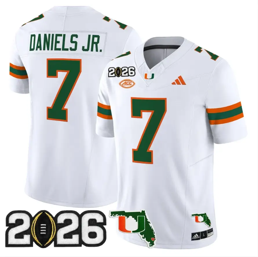 CJ Daniels Jersey #7 Miami Hurricanes 2026 CFP Final Patch Stitched by My Store NCAA Football Jerseys