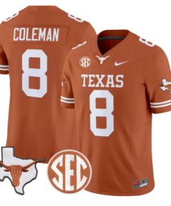 Cam Coleman Jersey #8 Texas Longhorns 2026 SEC Patch Stitched by My Store NCAA Football Jerseys