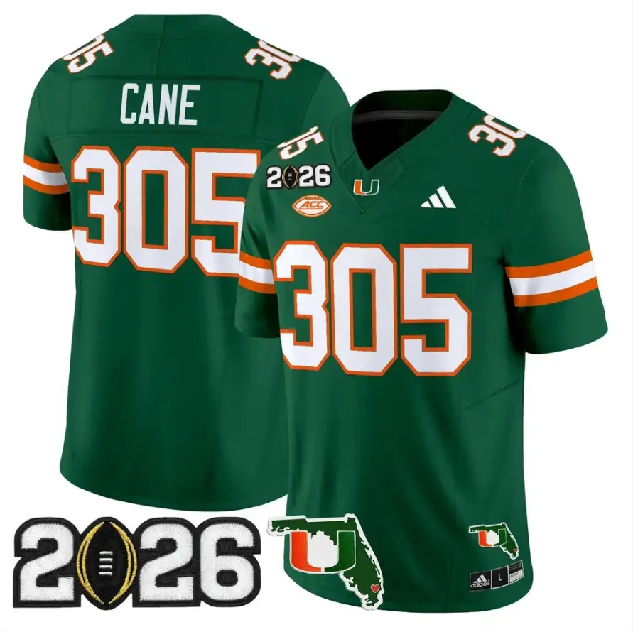 Cane Jersey #305 Miami Hurricanes 2026 CFP Final Patch Stitched 3 Cane Jersey #305 Miami Hurricanes 2026 CFP Final Patch Stitched by My Store NCAA Football Jerseys