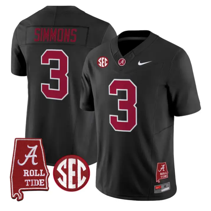 Cedrick Simmons Jersey #3 Alabama Crimson 2026 SEC Patch Stitched by My Store NCAA Football Jerseys