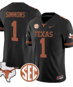 Colin Simmons Jersey #1 Texas Longhorns 2026 SEC Patch Stitched by My Store NCAA Football Jerseys