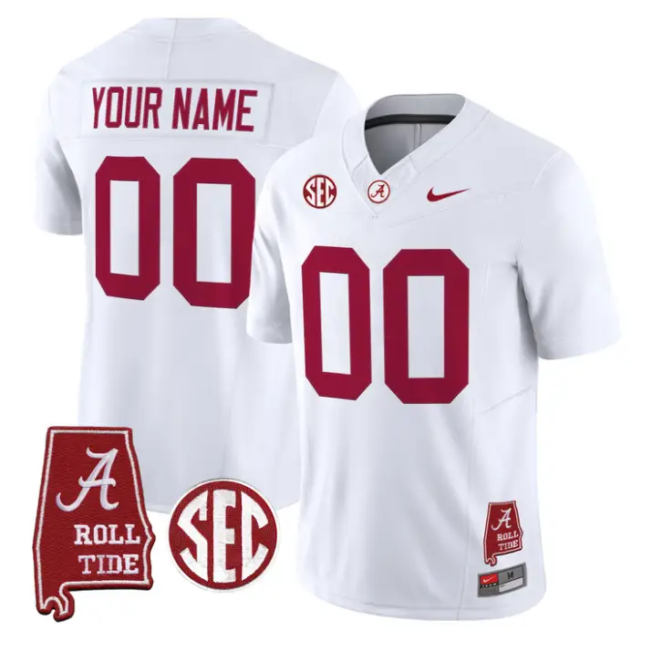 Custom Alabama Crimson Jersey 2026 Map and SEC Patch Stitched by My Store NCAA Football Jerseys