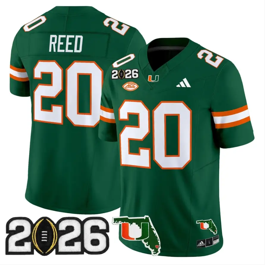 Ed Reed Jersey #20 Miami Hurricanes 2026 CFP Final Patch Stitched by My Store NCAA Football Jerseys