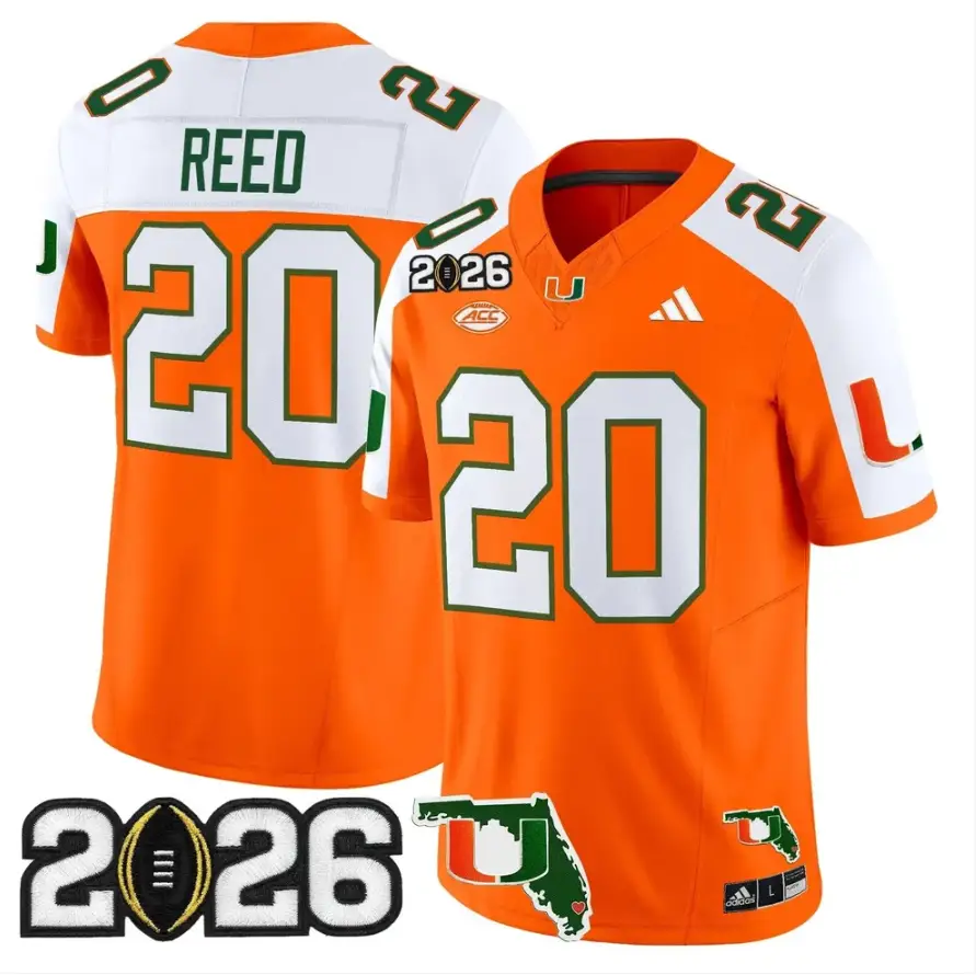 Ed Reed Jersey #20 Miami Hurricanes 2026 CFP Final Patch Stitched by My Store NCAA Football Jerseys