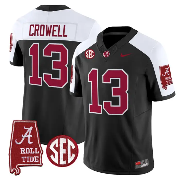 Ezavier Crowell Jersey #13 Alabama Crimson 2026 SEC Patch Stitched by My Store NCAA Football Jerseys