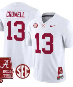 Ezavier Crowell Jersey #13 Alabama Crimson 2026 SEC Patch Stitched by My Store NCAA Football Jerseys