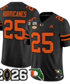 Hurricanes Jersey #25 Miami Hurricanes 2026 CFP Final Patch Stitched by My Store NCAA Football Jerseys