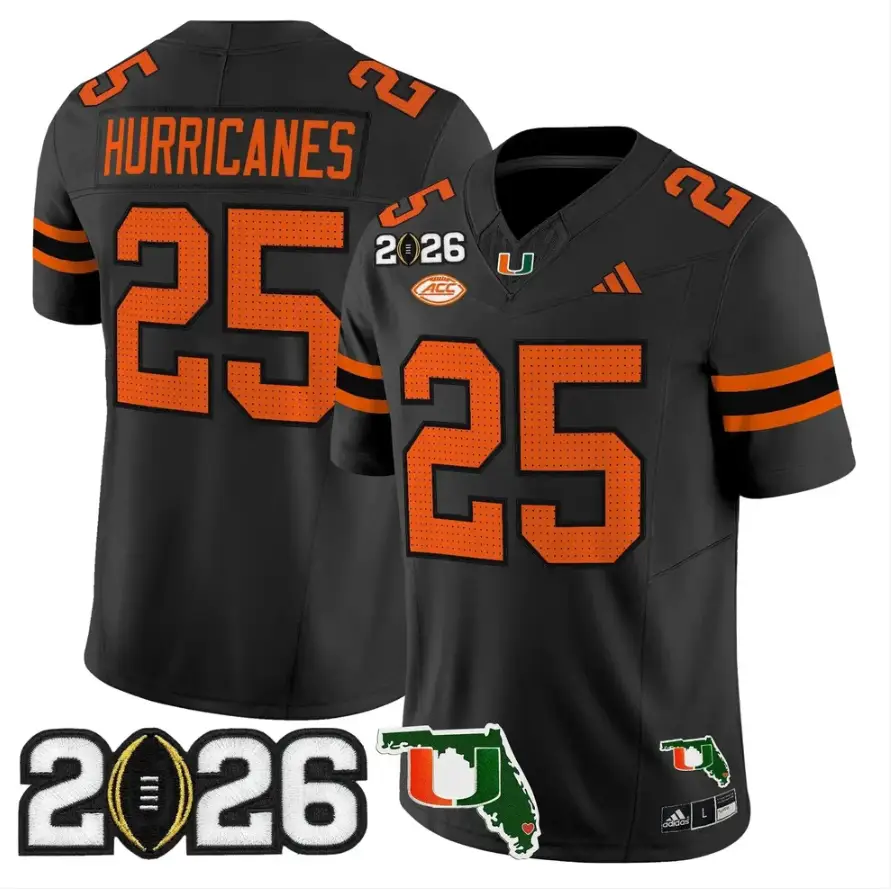 Hurricanes Jersey #25 Miami Hurricanes 2026 CFP Final Patch Stitched 1 Hurricanes Jersey #25 Miami Hurricanes 2026 CFP Final Patch Stitched by My Store NCAA Football Jerseys