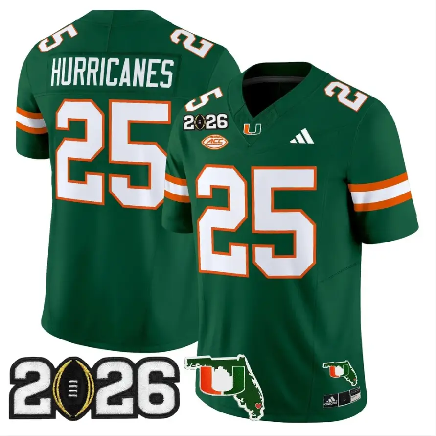 Hurricanes Jersey #25 Miami Hurricanes 2026 CFP Final Patch Stitched 3 Hurricanes Jersey #25 Miami Hurricanes 2026 CFP Final Patch Stitched by My Store NCAA Football Jerseys