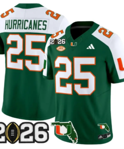 Hurricanes Jersey #25 Miami Hurricanes 2026 CFP Final Patch Stitched by My Store NCAA Football Jerseys