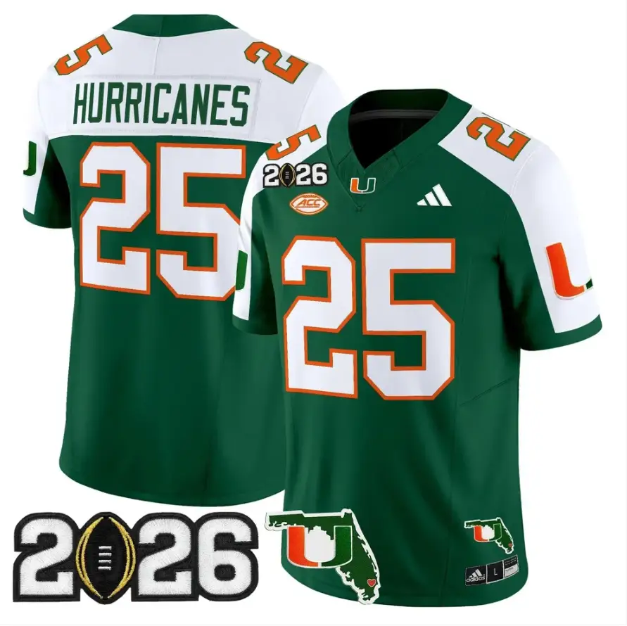 Hurricanes Jersey #25 Miami Hurricanes 2026 CFP Final Patch Stitched 2 Hurricanes Jersey #25 Miami Hurricanes 2026 CFP Final Patch Stitched by My Store NCAA Football Jerseys