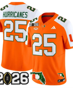 Hurricanes Jersey #25 Miami Hurricanes 2026 CFP Final Patch Stitched 10 Hurricanes Jersey #25 Miami Hurricanes 2026 CFP Final Patch Stitched by My Store NCAA Football Jerseys