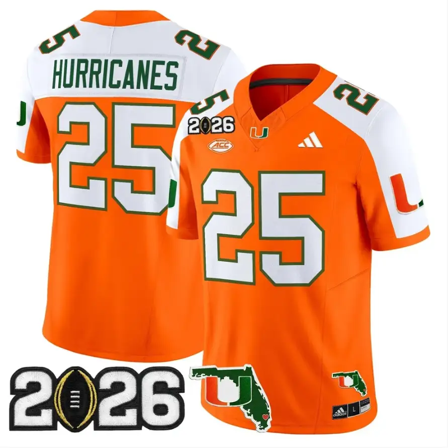Hurricanes Jersey #25 Miami Hurricanes 2026 CFP Final Patch Stitched 4 Hurricanes Jersey #25 Miami Hurricanes 2026 CFP Final Patch Stitched by My Store NCAA Football Jerseys