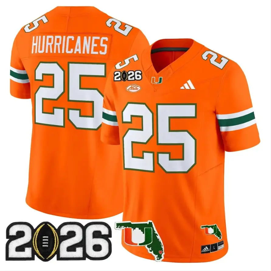 Hurricanes Jersey #25 Miami Hurricanes 2026 CFP Final Patch Stitched 5 Hurricanes Jersey #25 Miami Hurricanes 2026 CFP Final Patch Stitched by My Store NCAA Football Jerseys
