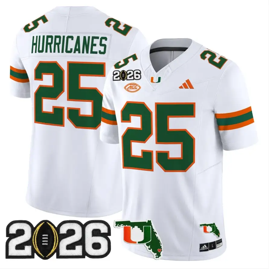 Hurricanes Jersey #25 Miami Hurricanes 2026 CFP Final Patch Stitched 6 Hurricanes Jersey #25 Miami Hurricanes 2026 CFP Final Patch Stitched by My Store NCAA Football Jerseys
