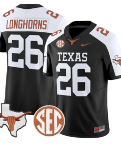 Longhorns Jersey #26 Texas Longhorns 2026 SEC Patch Stitched by My Store NCAA Football Jerseys