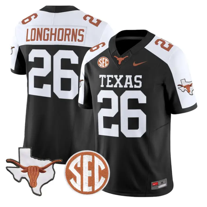 Longhorns Jersey #26 Texas Longhorns 2026 SEC Patch Stitched by My Store NCAA Football Jerseys