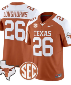 Longhorns Jersey #26 Texas Longhorns 2026 SEC Patch Stitched by My Store NCAA Football Jerseys