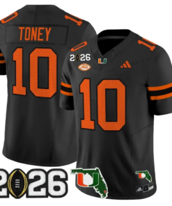 Malachi Toney Jersey #10 Miami Hurricanes 2026 CFP Final Patch Stitched by My Store NCAA Football Jerseys