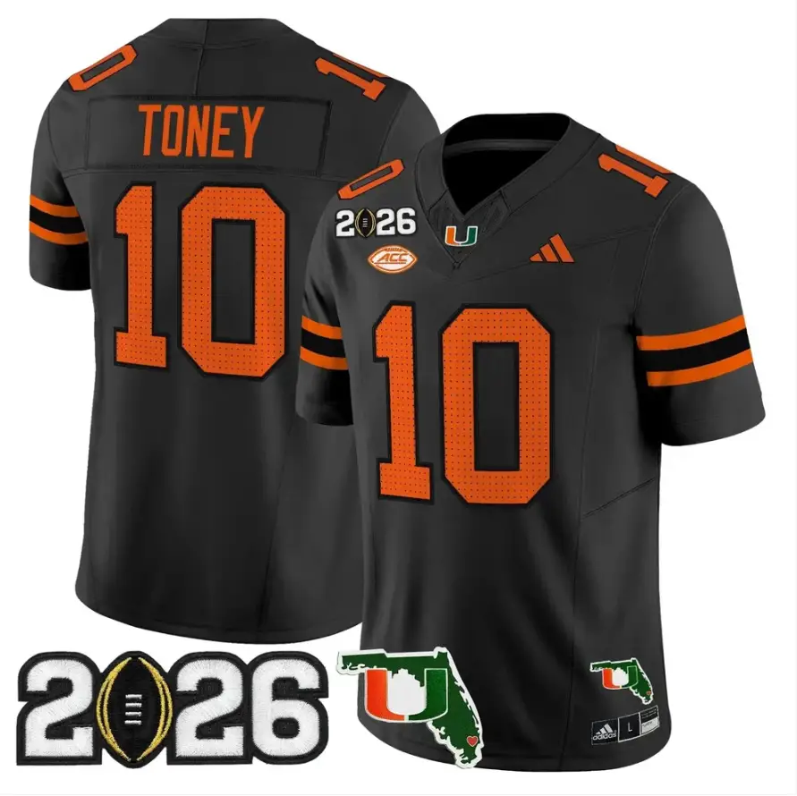 Malachi Toney Jersey #10 Miami Hurricanes 2026 CFP Final Patch Stitched by My Store NCAA Football Jerseys