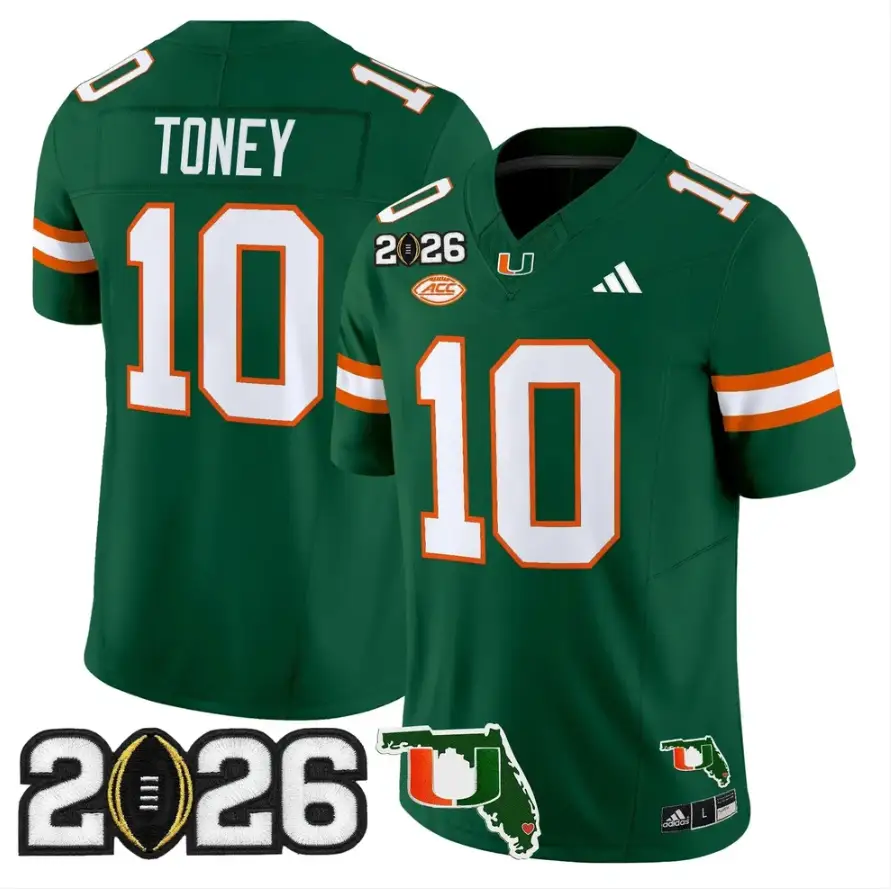 Malachi Toney Jersey #10 Miami Hurricanes 2026 CFP Final Patch Stitched by My Store NCAA Football Jerseys