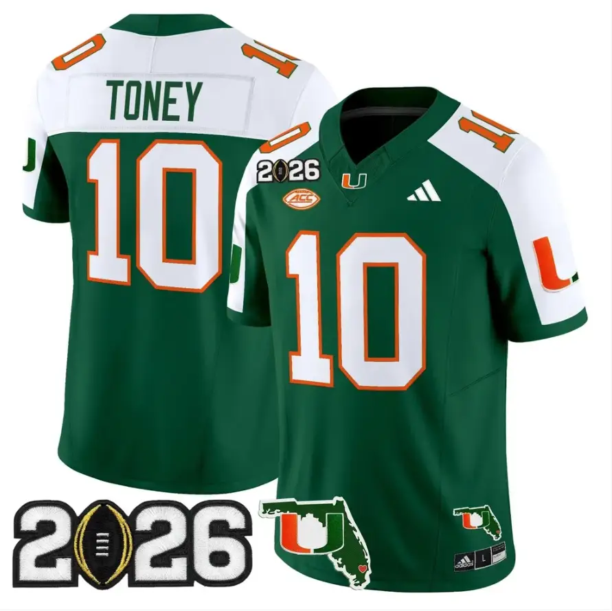 Malachi Toney Jersey #10 Miami Hurricanes 2026 CFP Final Patch Stitched by My Store NCAA Football Jerseys