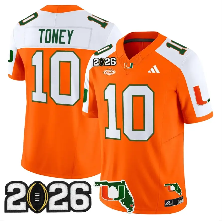 Malachi Toney Jersey #10 Miami Hurricanes 2026 CFP Final Patch Stitched by My Store NCAA Football Jerseys