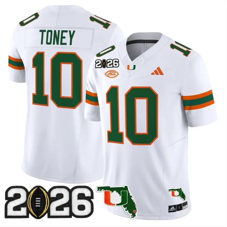 Malachi Toney Jersey #10 Miami Hurricanes 2026 CFP Final Patch Stitched by My Store NCAA Football Jerseys