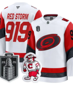 Red Storm Jersey #919 Carolina Hurricanes 2026 Stanley Cup Stitched 6 Red Storm Jersey #919 Carolina Hurricanes 2026 Stanley Cup Stitched by Hockey David